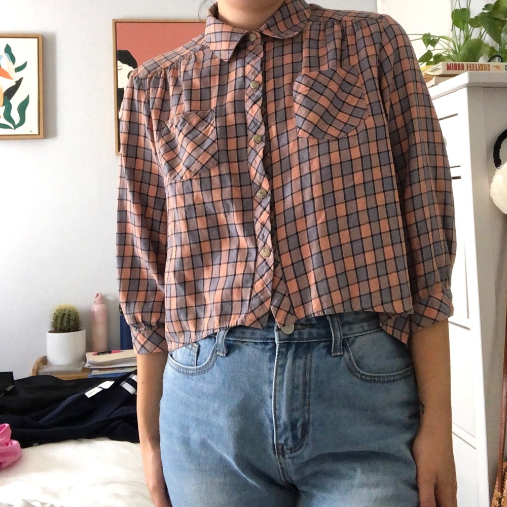 Dolce vita plaid cropped button up top pastel